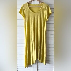 Eileen Fisher Hemp and Cotton Blend Asymmetrical Midi Dress Yellow Size Small
